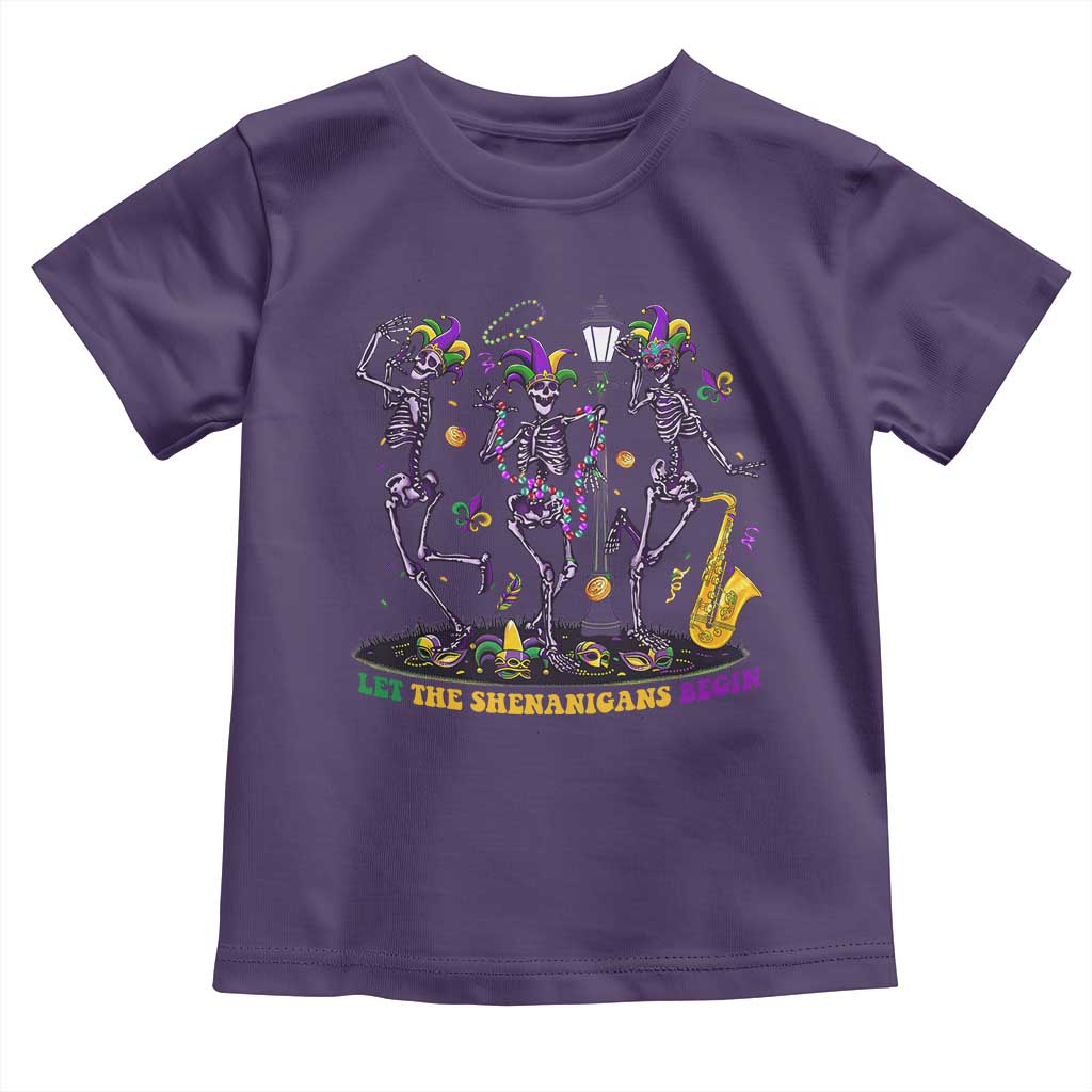 Funny Mardi Gras Toddler T Shirt Dancing Skeleton Let The Shenanigans Begin