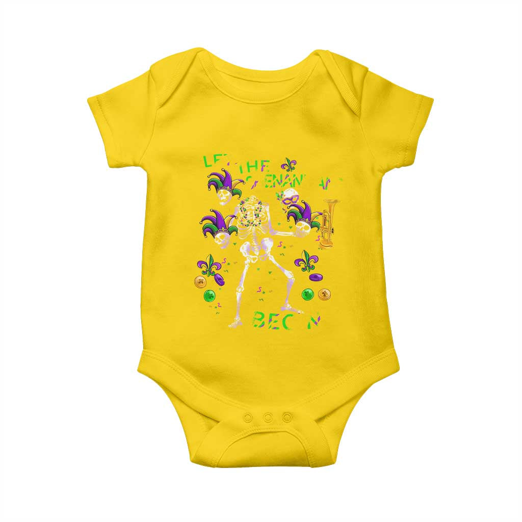 Funny Mardi Gras Baby Onesie Let The Shenanigans Begin Juggling Skeleton