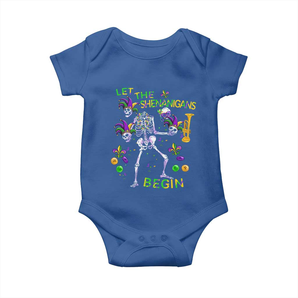 Funny Mardi Gras Baby Onesie Let The Shenanigans Begin Juggling Skeleton