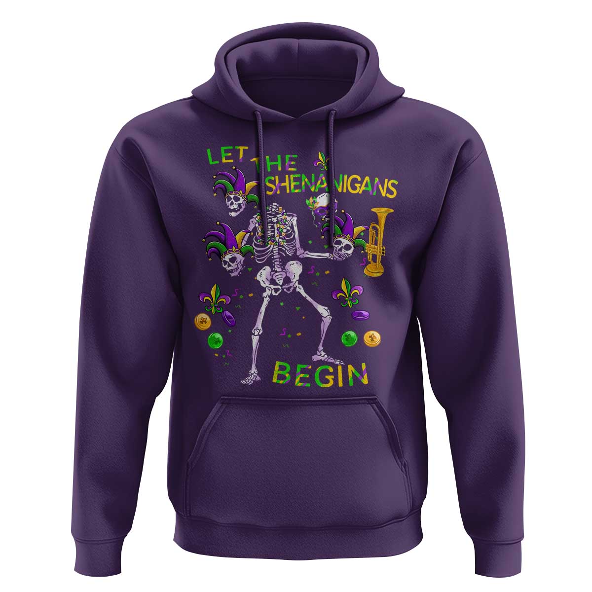 Funny Mardi Gras Hoodie Let The Shenanigans Begin Juggling Skeleton