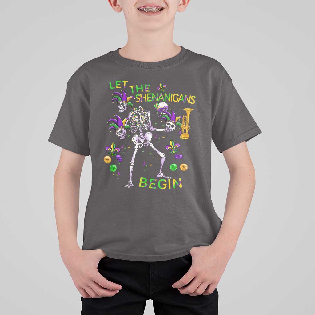 Funny Mardi Gras T Shirt For Kid Let The Shenanigans Begin Juggling Skeleton