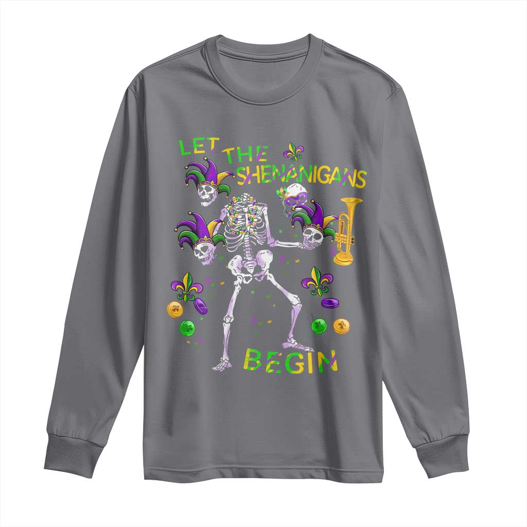 Funny Mardi Gras Long Sleeve Shirt Let The Shenanigans Begin Juggling Skeleton