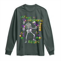 Funny Mardi Gras Long Sleeve Shirt Let The Shenanigans Begin Juggling Skeleton