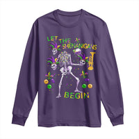 Funny Mardi Gras Long Sleeve Shirt Let The Shenanigans Begin Juggling Skeleton