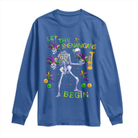 Funny Mardi Gras Long Sleeve Shirt Let The Shenanigans Begin Juggling Skeleton