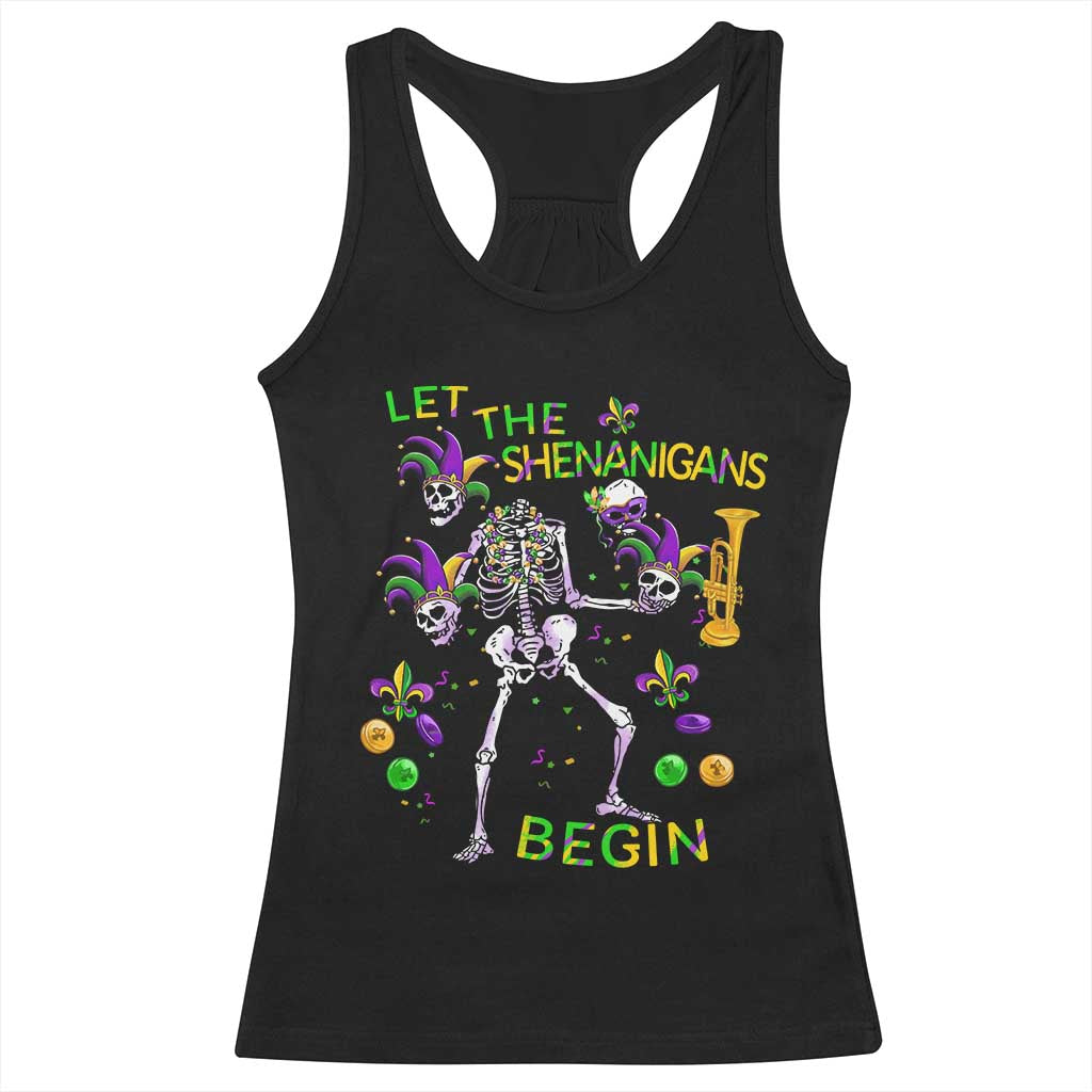 Funny Mardi Gras Racerback Tank Top Let The Shenanigans Begin Juggling Skeleton