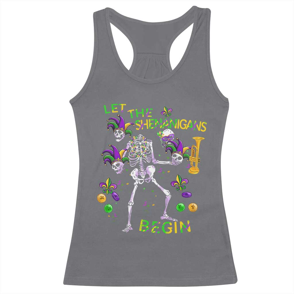 Funny Mardi Gras Racerback Tank Top Let The Shenanigans Begin Juggling Skeleton
