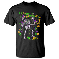 Funny Mardi Gras T Shirt Let The Shenanigans Begin Juggling Skeleton