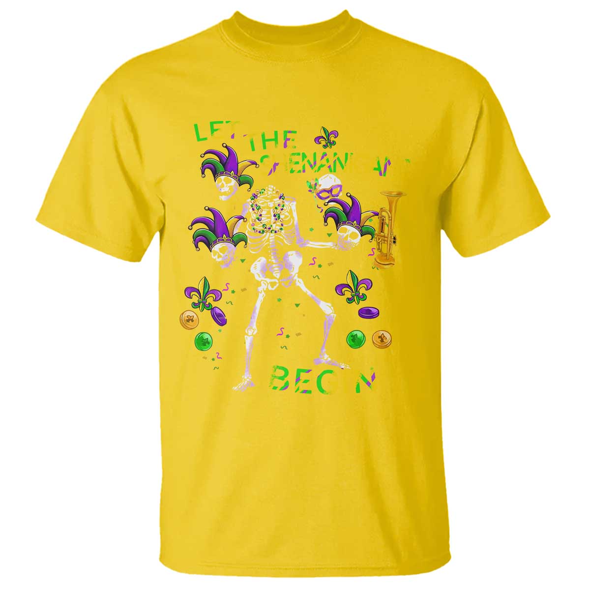 Funny Mardi Gras T Shirt Let The Shenanigans Begin Juggling Skeleton