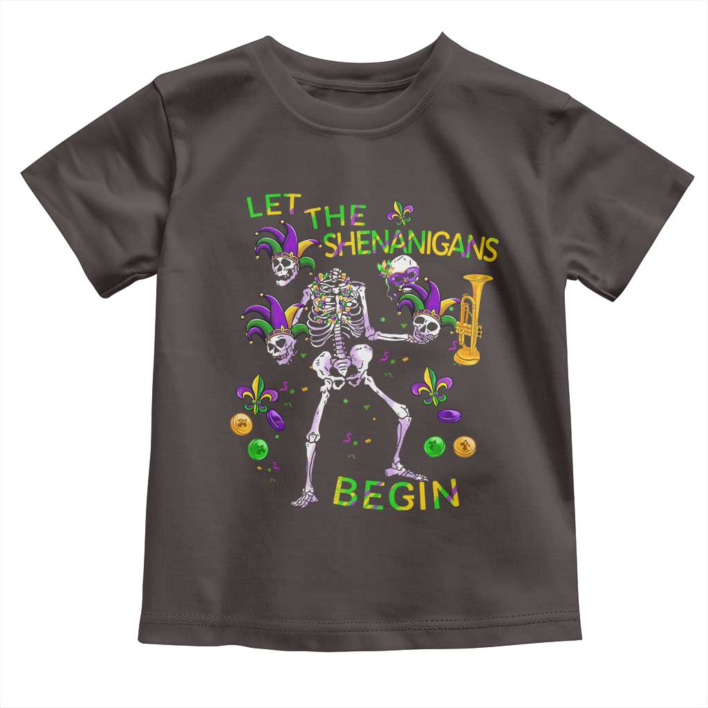 Funny Mardi Gras Toddler T Shirt Let The Shenanigans Begin Juggling Skeleton