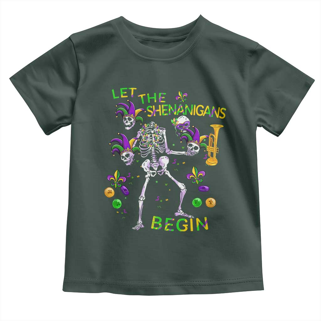 Funny Mardi Gras Toddler T Shirt Let The Shenanigans Begin Juggling Skeleton
