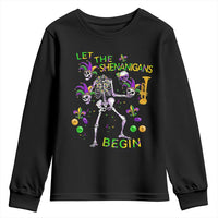 Funny Mardi Gras Youth Sweatshirt Let The Shenanigans Begin Juggling Skeleton