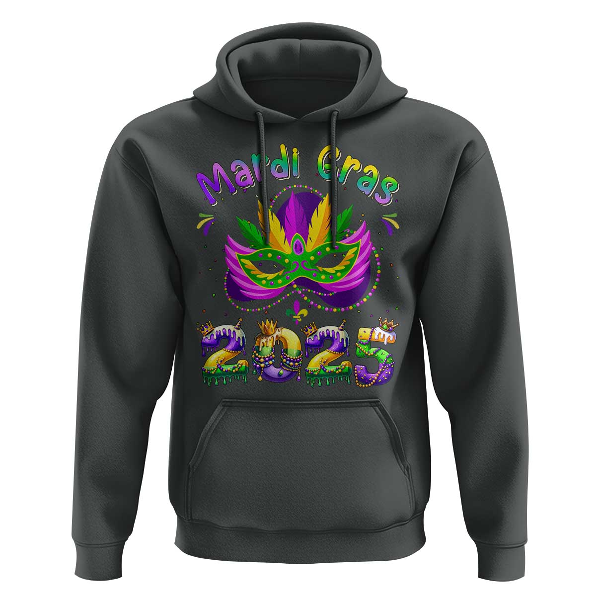 Happy Mardi Gras 2025 Hoodie Masquerade Mask Carnival New Orleans Trip