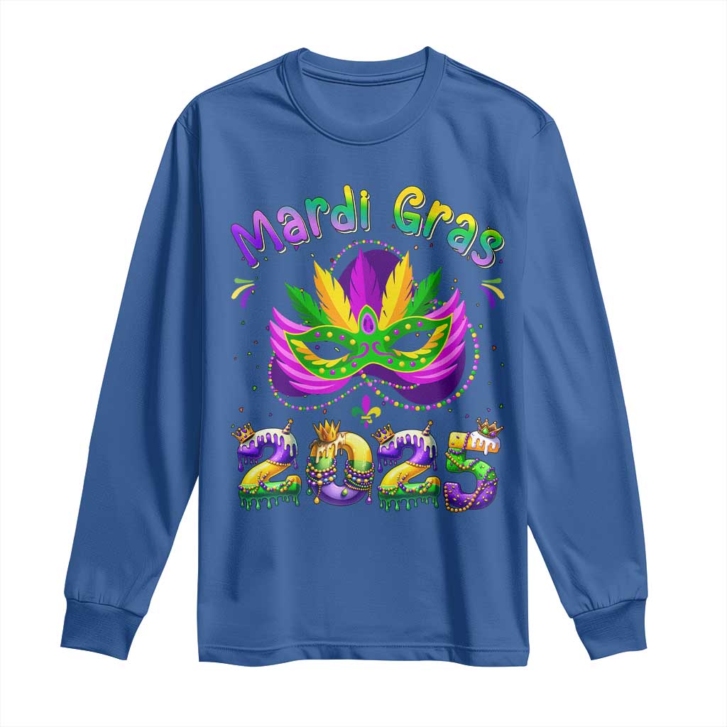 Happy Mardi Gras 2025 Long Sleeve Shirt Masquerade Mask Carnival New Orleans Trip