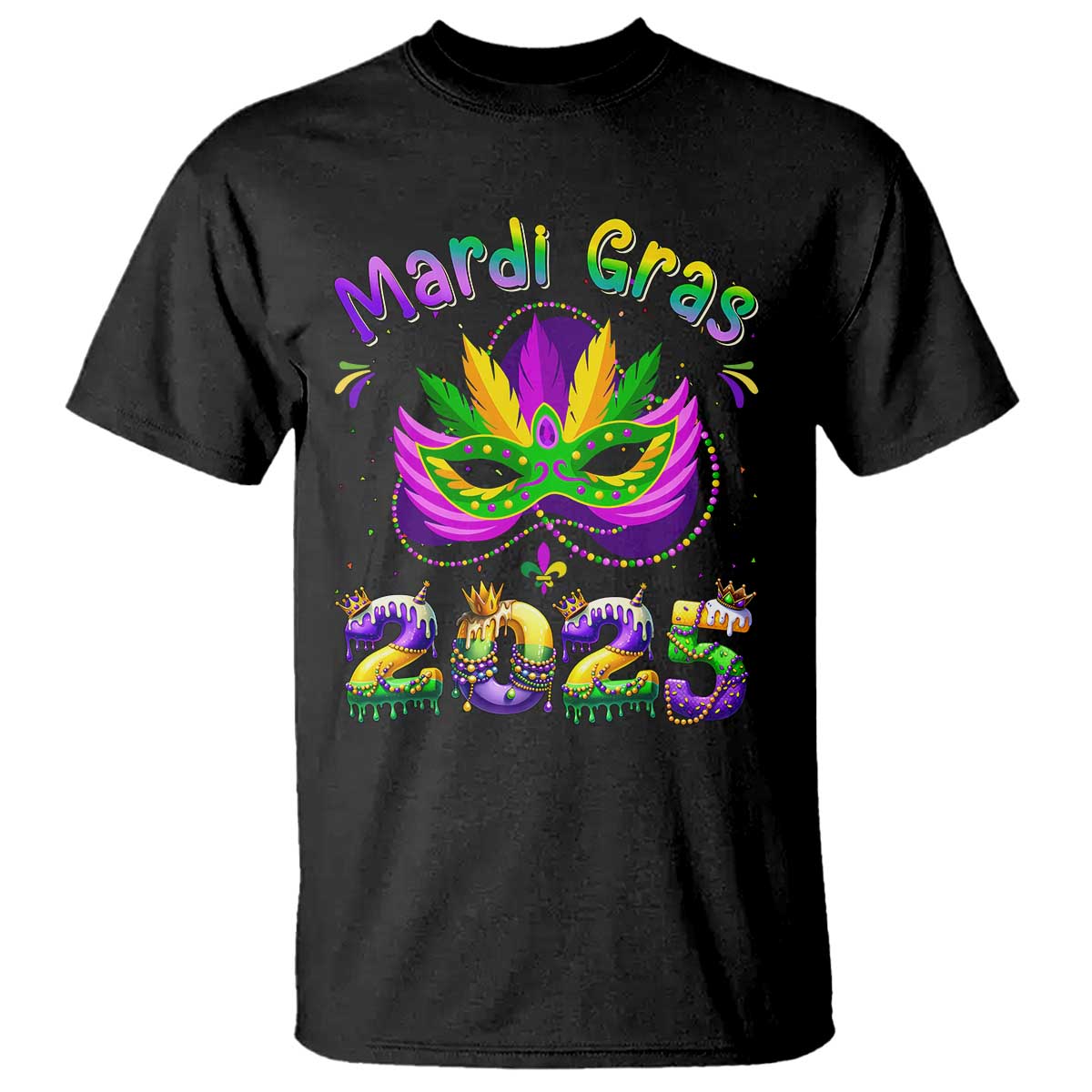 Happy Mardi Gras 2025 T Shirt Masquerade Mask Carnival New Orleans Trip