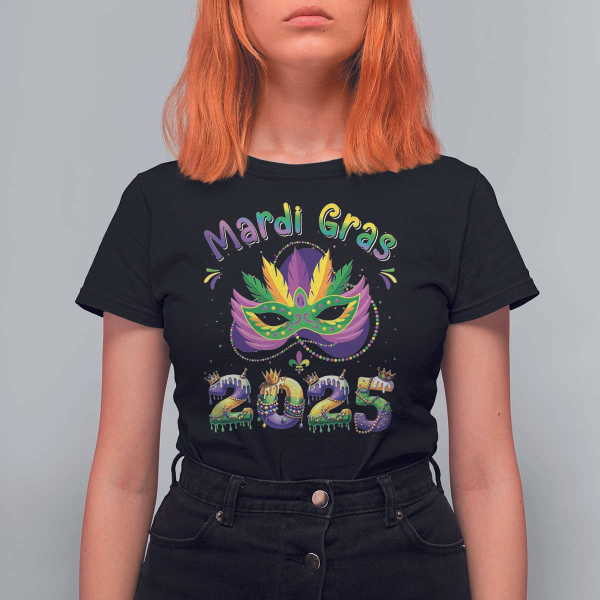 Happy Mardi Gras 2025 T Shirt For Women Masquerade Mask Carnival New Orleans Trip