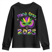 Happy Mardi Gras 2025 Youth Sweatshirt Masquerade Mask Carnival New Orleans Trip