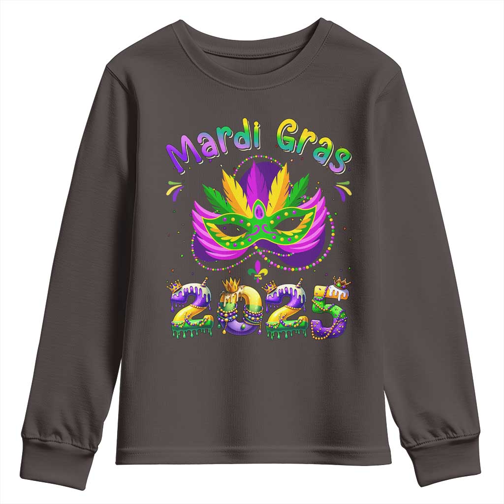 Happy Mardi Gras 2025 Youth Sweatshirt Masquerade Mask Carnival New Orleans Trip