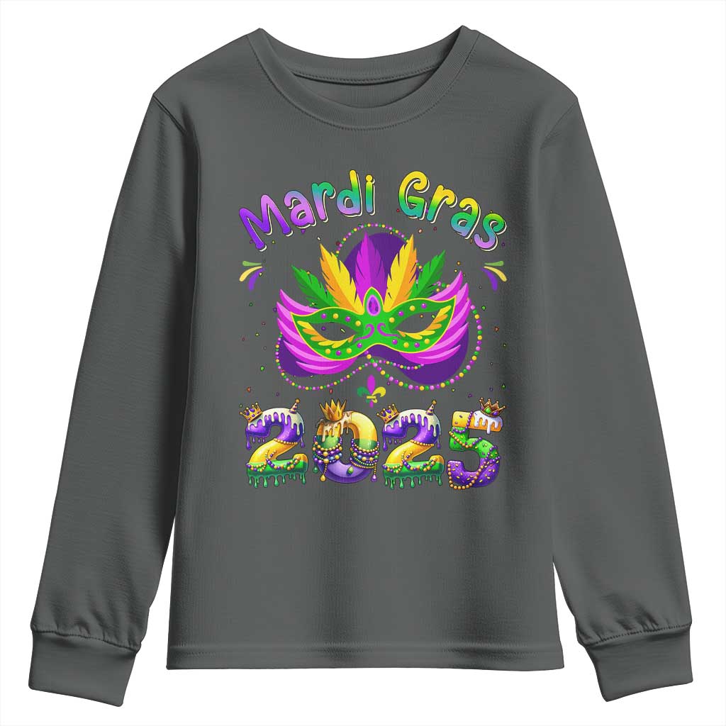 Happy Mardi Gras 2025 Youth Sweatshirt Masquerade Mask Carnival New Orleans Trip