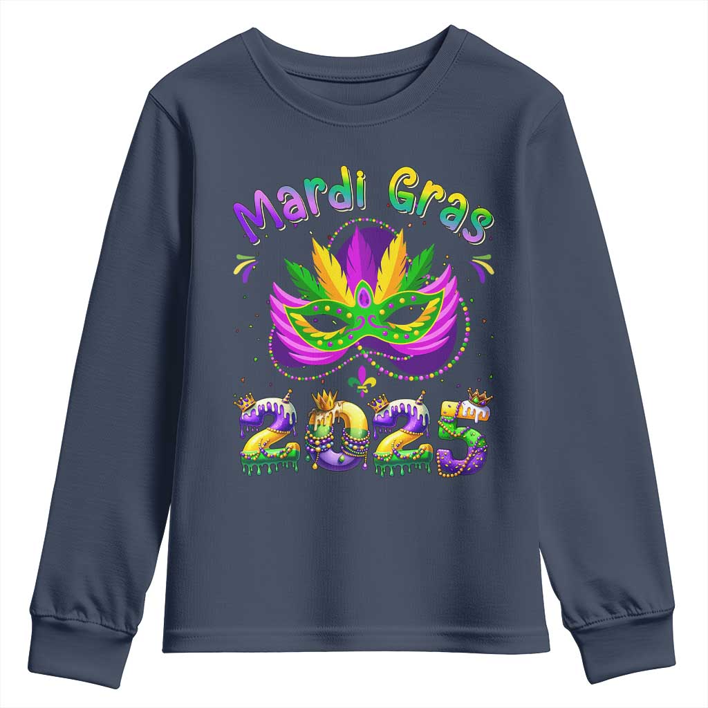 Happy Mardi Gras 2025 Youth Sweatshirt Masquerade Mask Carnival New Orleans Trip