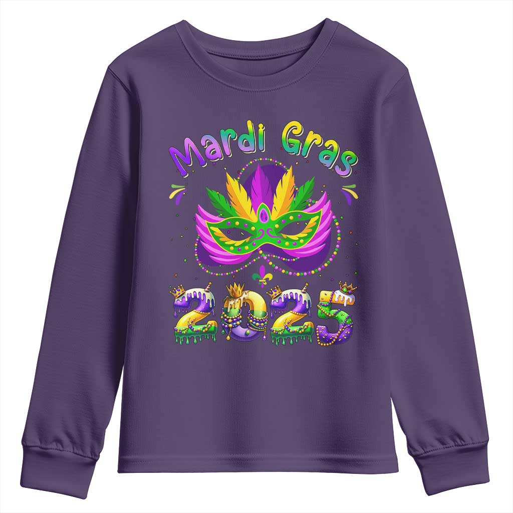 Happy Mardi Gras 2025 Youth Sweatshirt Masquerade Mask Carnival New Orleans Trip