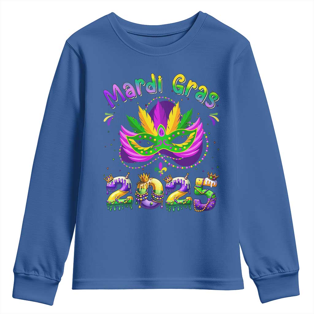 Happy Mardi Gras 2025 Youth Sweatshirt Masquerade Mask Carnival New Orleans Trip