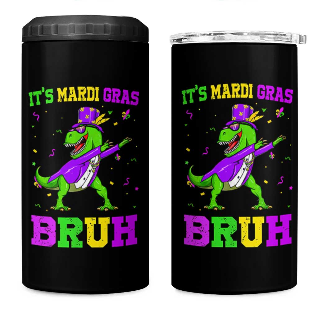 Bruh Mardi Gras 4 in 1 Can Cooler Tumbler Dinosaur Meme New Orleans Party Custume Beads - Wonder Print Shop