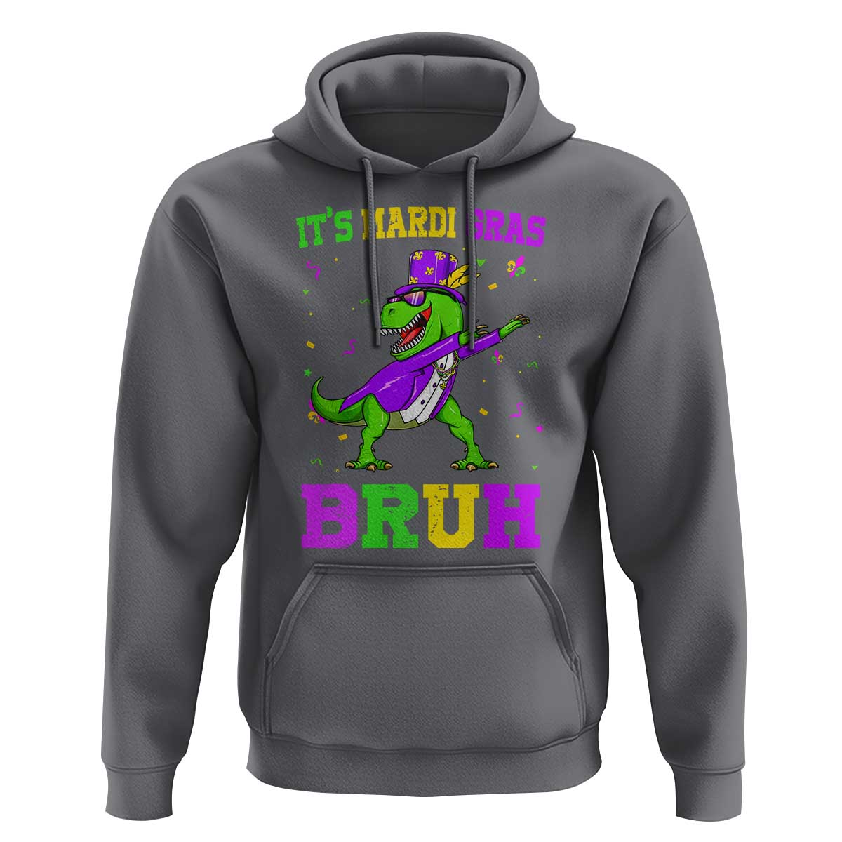 Bruh Mardi Gras Hoodie Dinosaur Meme New Orleans Party Custume Beads - Wonder Print Shop