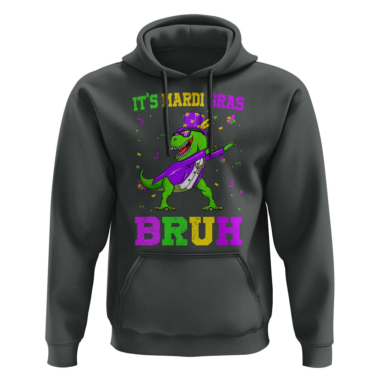 Bruh Mardi Gras Hoodie Dinosaur Meme New Orleans Party Custume Beads - Wonder Print Shop