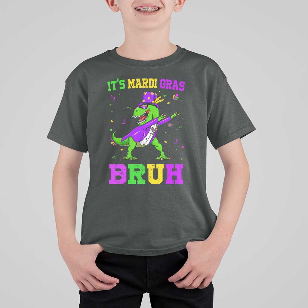 Bruh Mardi Gras T Shirt For Kid Dinosaur Meme New Orleans Party Custume Beads - Wonder Print Shop