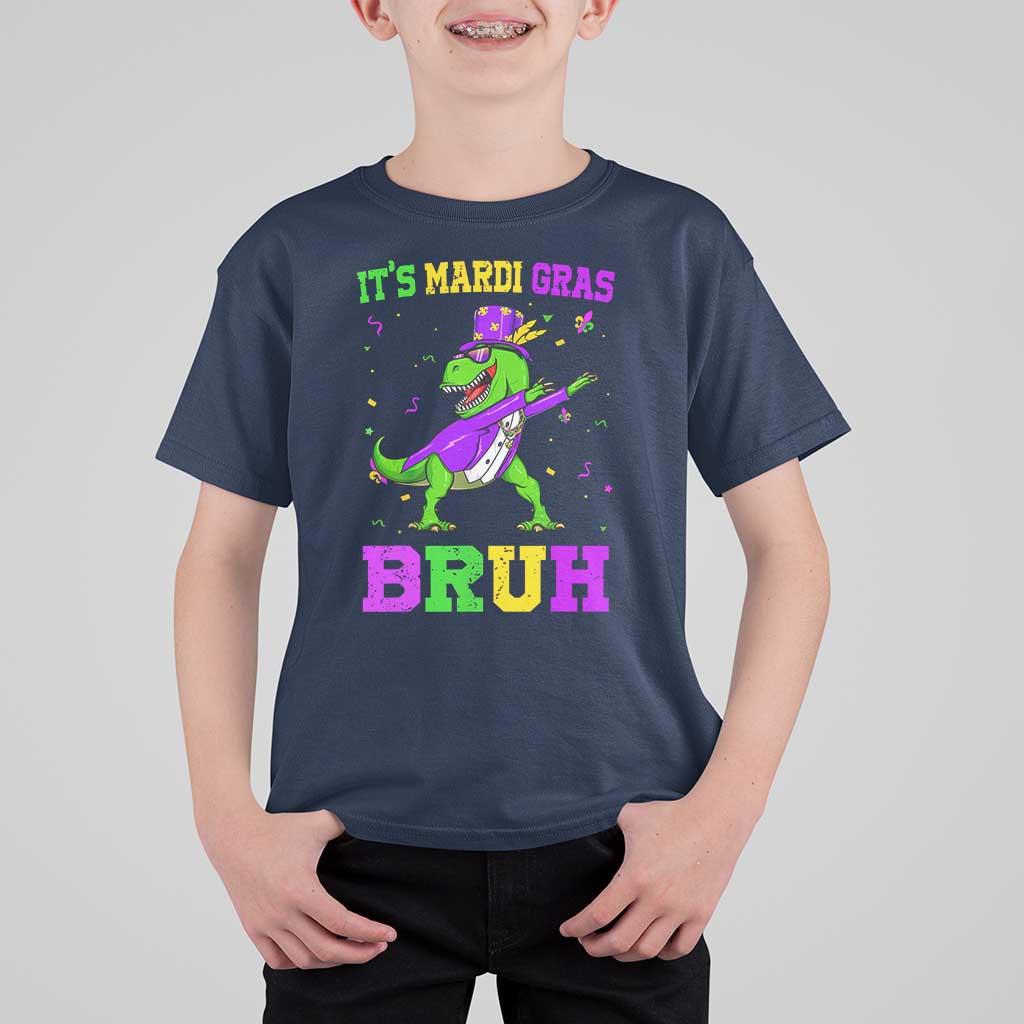 Bruh Mardi Gras T Shirt For Kid Dinosaur Meme New Orleans Party Custume Beads - Wonder Print Shop