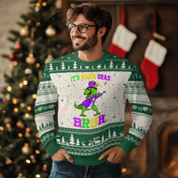 Bruh Mardi Gras Ugly Christmas Sweater Dinosaur Meme New Orleans Party Custume Beads - Wonder Print Shop