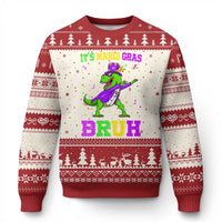 Bruh Mardi Gras Ugly Christmas Sweater Dinosaur Meme New Orleans Party Custume Beads - Wonder Print Shop