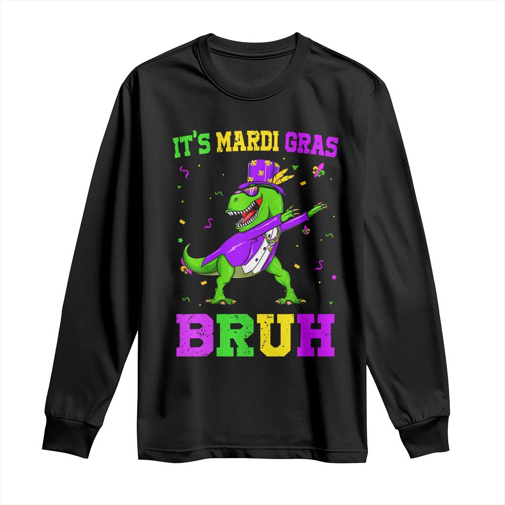 Bruh Mardi Gras Long Sleeve Shirt Dinosaur Meme New Orleans Party Custume Beads - Wonder Print Shop