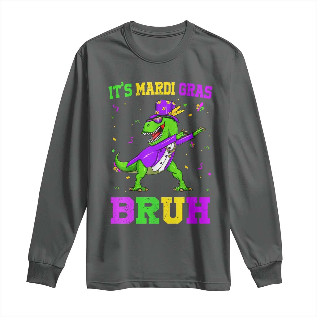 Bruh Mardi Gras Long Sleeve Shirt Dinosaur Meme New Orleans Party Custume Beads - Wonder Print Shop