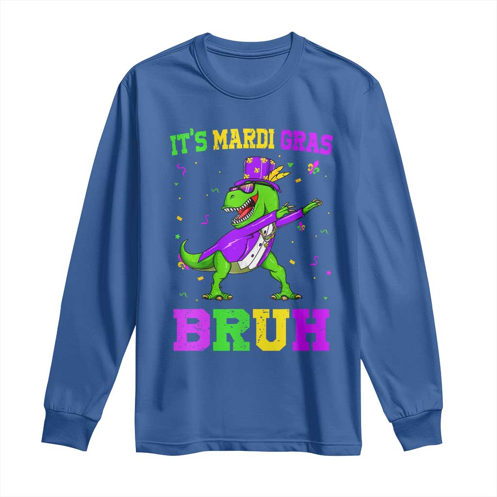Bruh Mardi Gras Long Sleeve Shirt Dinosaur Meme New Orleans Party Custume Beads - Wonder Print Shop