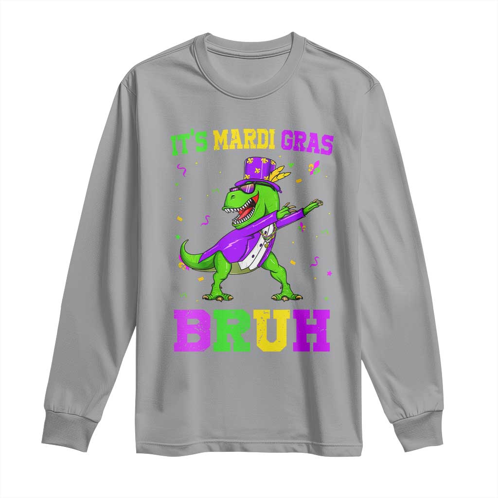 Bruh Mardi Gras Long Sleeve Shirt Dinosaur Meme New Orleans Party Custume Beads - Wonder Print Shop
