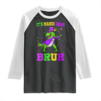 Bruh Mardi Gras Raglan Shirt Dinosaur Meme New Orleans Party Custume Beads - Wonder Print Shop