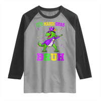Bruh Mardi Gras Raglan Shirt Dinosaur Meme New Orleans Party Custume Beads - Wonder Print Shop