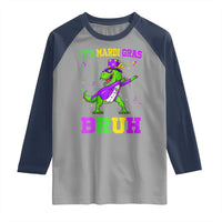 Bruh Mardi Gras Raglan Shirt Dinosaur Meme New Orleans Party Custume Beads - Wonder Print Shop