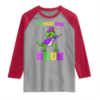 Bruh Mardi Gras Raglan Shirt Dinosaur Meme New Orleans Party Custume Beads - Wonder Print Shop