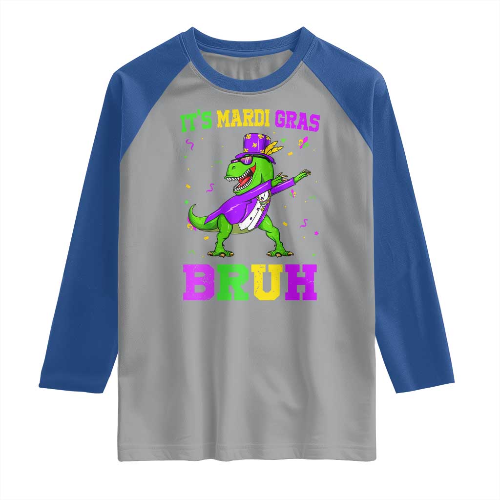 Bruh Mardi Gras Raglan Shirt Dinosaur Meme New Orleans Party Custume Beads - Wonder Print Shop