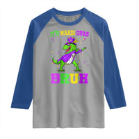 Bruh Mardi Gras Raglan Shirt Dinosaur Meme New Orleans Party Custume Beads - Wonder Print Shop