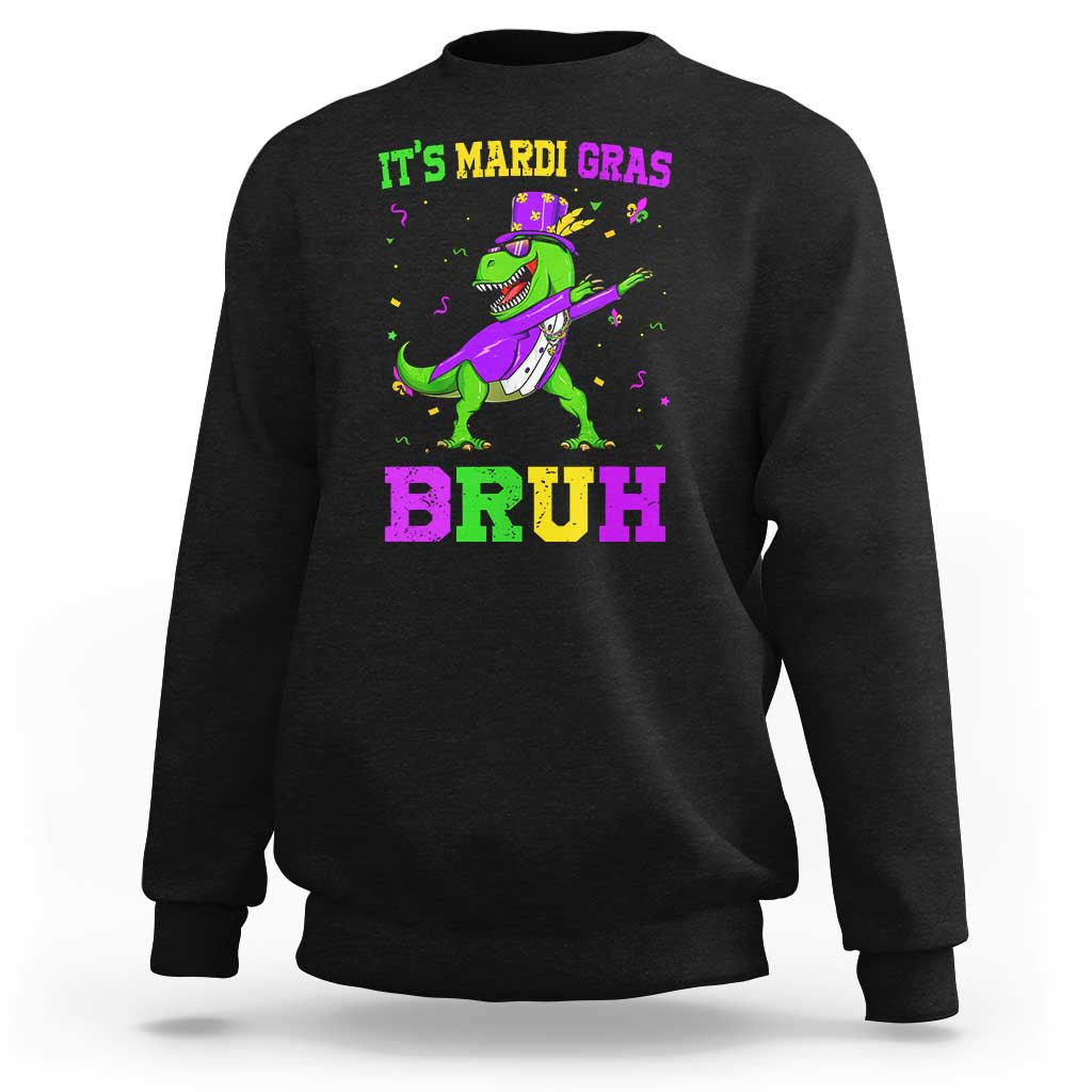 Bruh Mardi Gras Sweatshirt Dinosaur Meme New Orleans Party Custume Beads - Wonder Print Shop