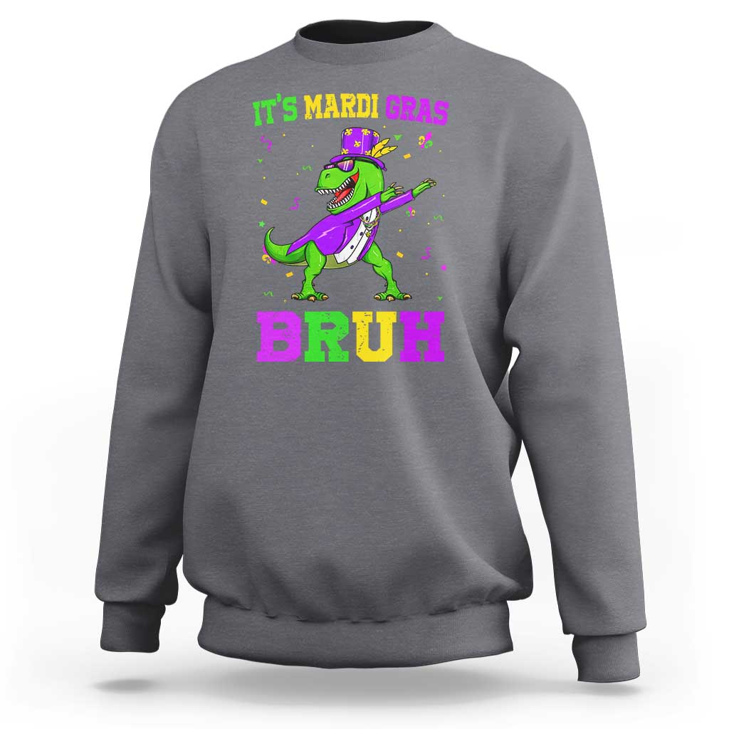 Bruh Mardi Gras Sweatshirt Dinosaur Meme New Orleans Party Custume Beads - Wonder Print Shop
