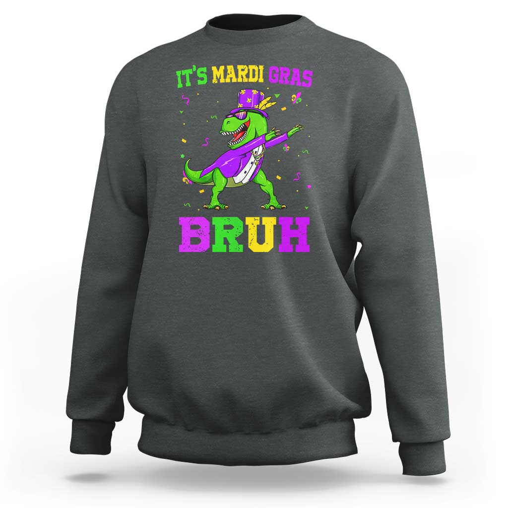 Bruh Mardi Gras Sweatshirt Dinosaur Meme New Orleans Party Custume Beads - Wonder Print Shop
