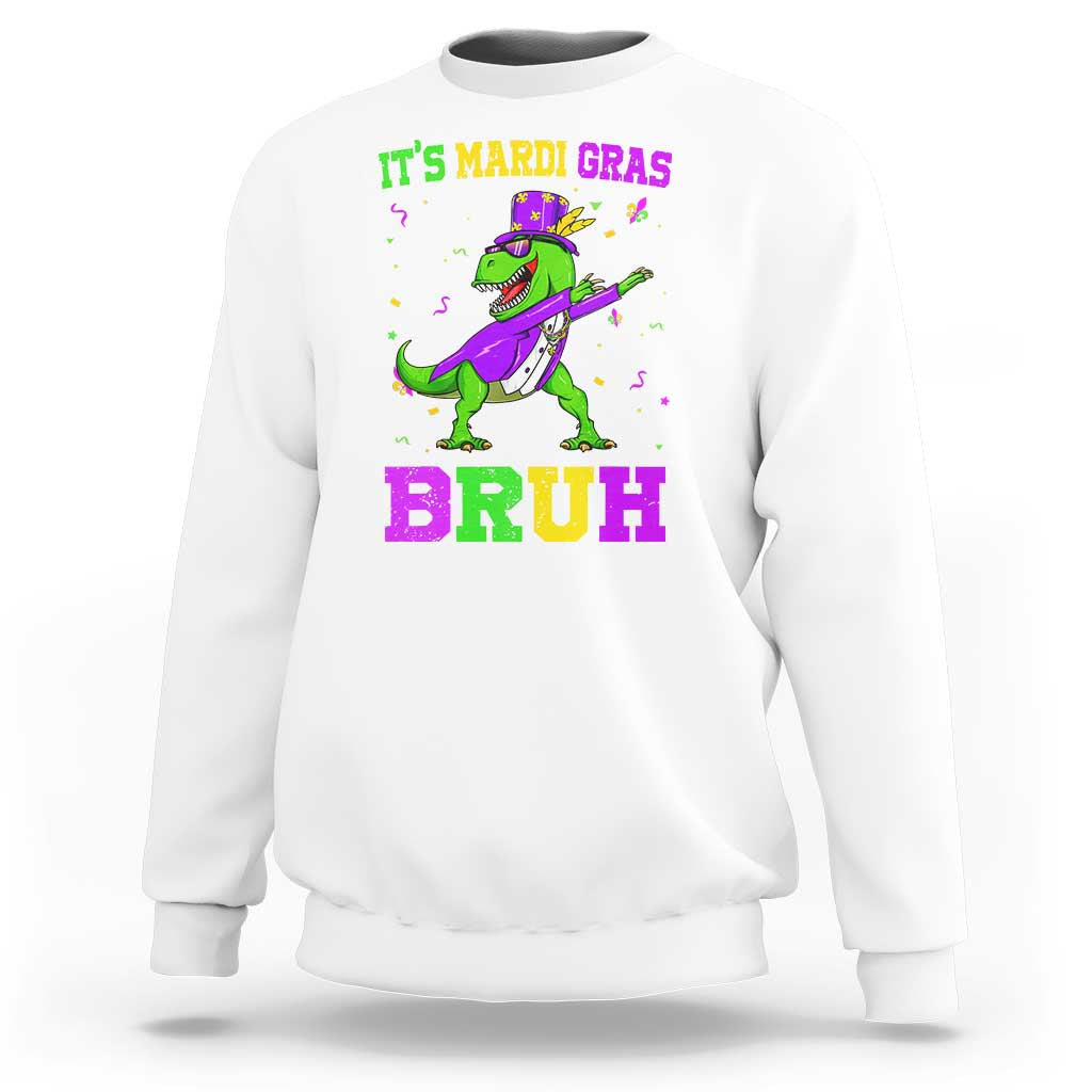 Bruh Mardi Gras Sweatshirt Dinosaur Meme New Orleans Party Custume Beads - Wonder Print Shop