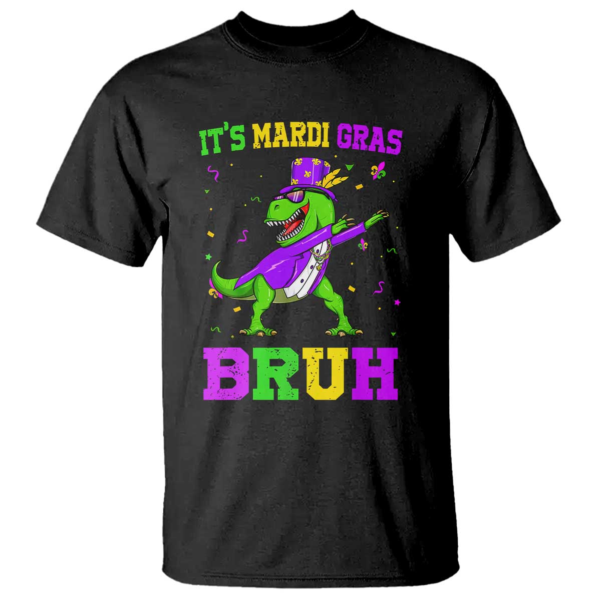 Bruh Mardi Gras T Shirt Dinosaur Meme New Orleans Party Custume Beads - Wonder Print Shop