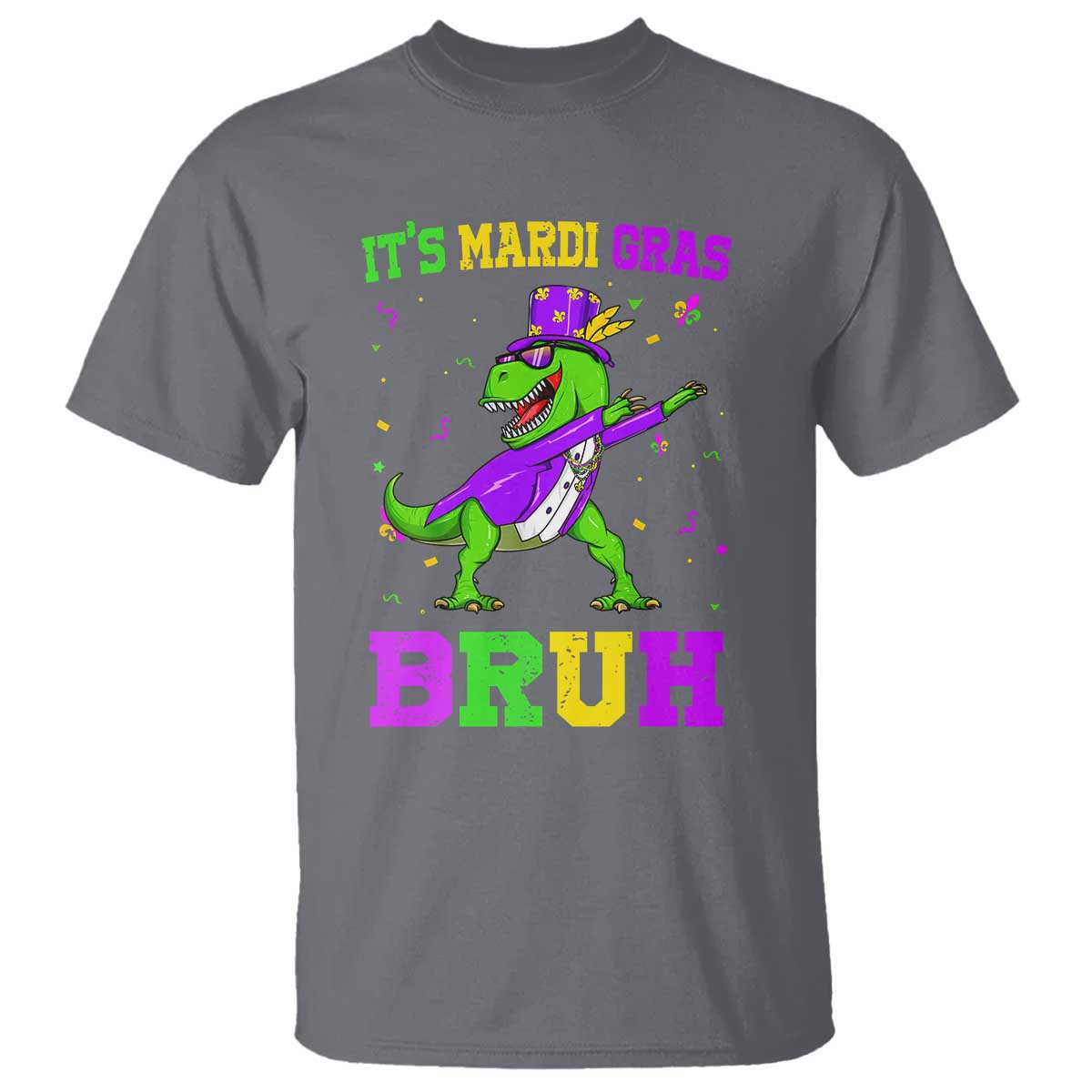 Bruh Mardi Gras T Shirt Dinosaur Meme New Orleans Party Custume Beads - Wonder Print Shop