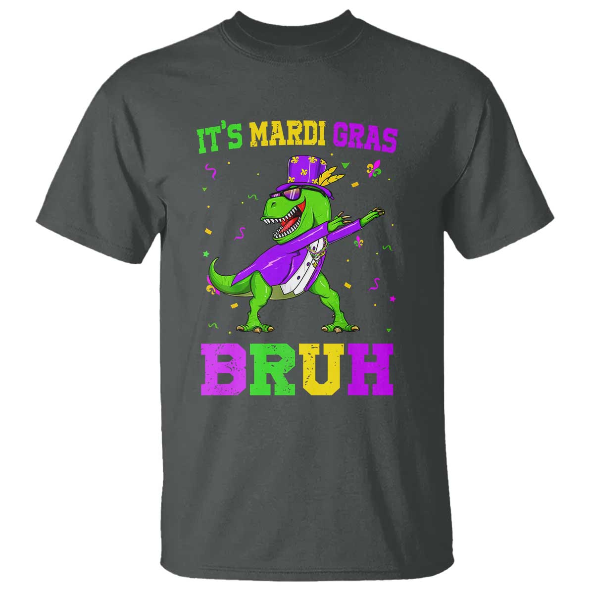 Bruh Mardi Gras T Shirt Dinosaur Meme New Orleans Party Custume Beads - Wonder Print Shop